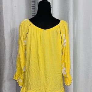 Sunny Yellow Blouse with Floral Accents